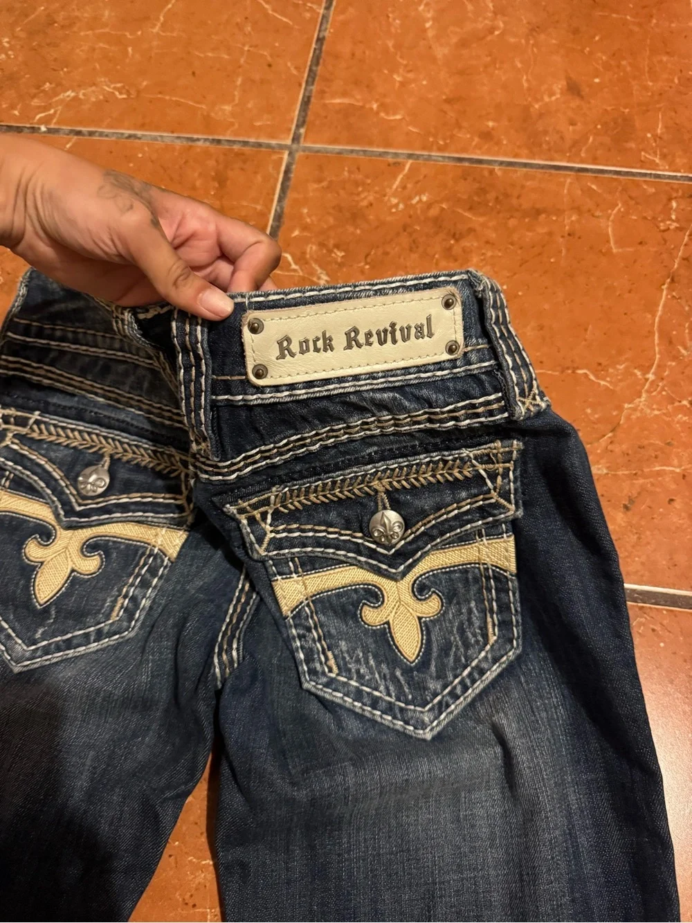Rock Revival Women’s Bootcut Jeans Size 25 Dark Wash Embroidered Y2K